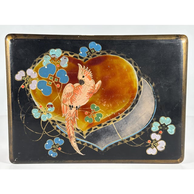 Art Nouveau Lacquered Parrot Box for your consideration. The box measures approx. 8 1/2 inches long, 6 1/4 inches wide and...