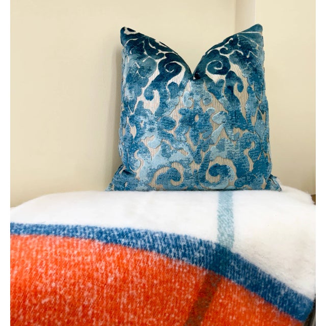 Not Yet Made - Made To Order Blue Brocade 20x20 Velvet Throw Pillow With Feather Down Insert For Sale - Image 5 of 6