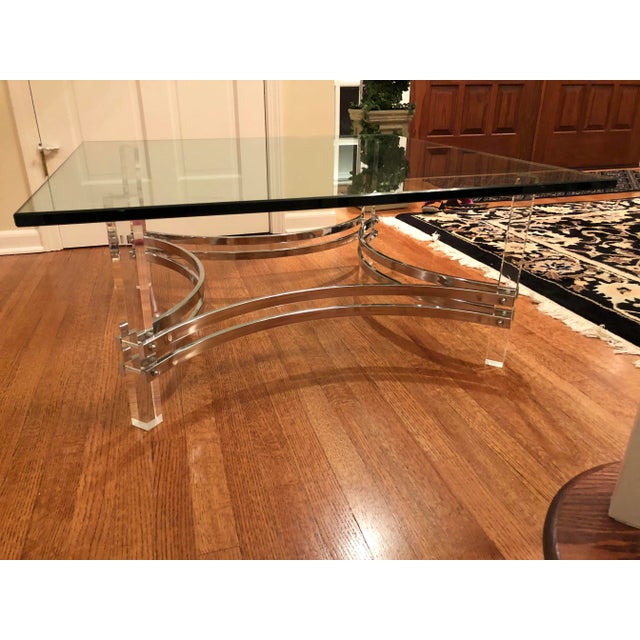 Charles Hollis Jones Charles Hollis Jones Lucite and Chrome Coffee Table Hollywood Regency For Sale - Image 4 of 8