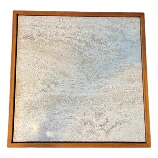 1960s Mid-Century Travertine Coffee Table, Real Stone Top, Waterfall Wood Base For Sale