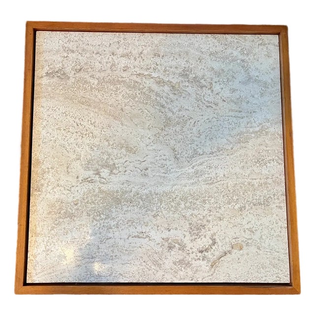 1960s Mid-Century Travertine Coffee Table, Real Stone Top, Waterfall Wood Base For Sale