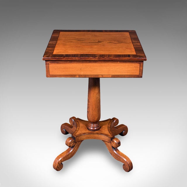 1930s Vintage Regency Revival Side Table, English, Oak, Walnut, Accent, End, Art Deco For Sale - Image 5 of 12