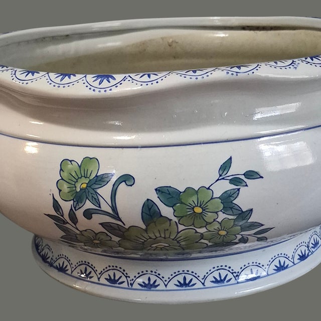 Vintage Large Bonsai Succulent Jardinière Planter Asian Blue Floral Motif For Sale - Image 4 of 12
