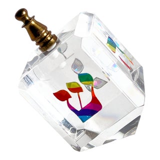 Faceted Lucite Dreidel With Colorful Prismatic Design and Brass Spinner For Sale