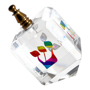 Faceted Lucite Dreidel With Colorful Prismatic Design and Brass Spinner