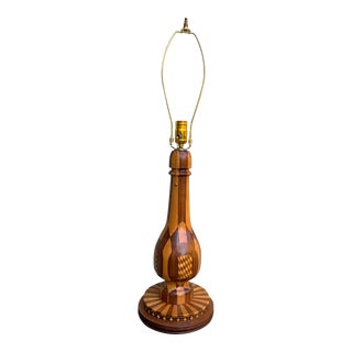 Vintage Marquetry Table Lamp With Checkerboard and Harlequin Pattern For Sale