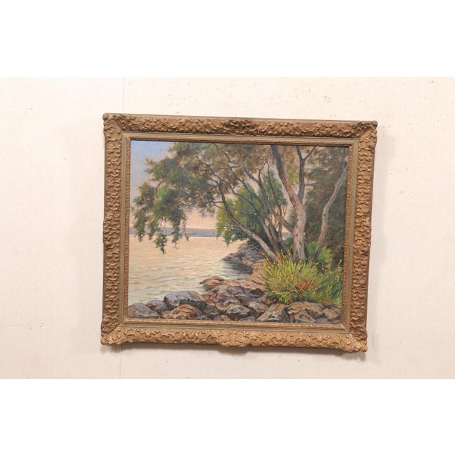 Early 20th Century Swedish Shoreline Painting, Beautiful Frame For Sale In Atlanta - Image 6 of 13
