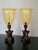 Mid 20th Century Vintage Pair of Amber Glass and Wood Photophores Hurricane Lamps For Sale - Image 5 of 6