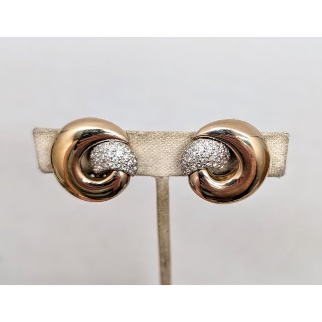Vintage 1960s Signed Panetta Goldtone Pavé Round Clear Rhinestone Clip Earrings-2 Pieces For Sale - Image 4 of 7