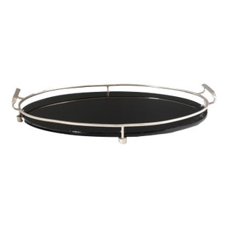 1930s English Art Deco Silver-Plate & Glass Bar Tray For Sale