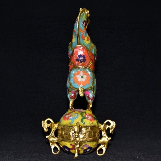Vintage Cloisonne Enamel Horse on Ball - "Horse Treading the Universe" Figure For Sale In Los Angeles - Image 6 of 9