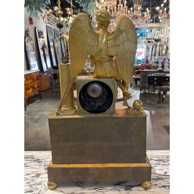 Period French Empire Malachite and Ormolo Figural Clock For Sale - Image 4 of 4