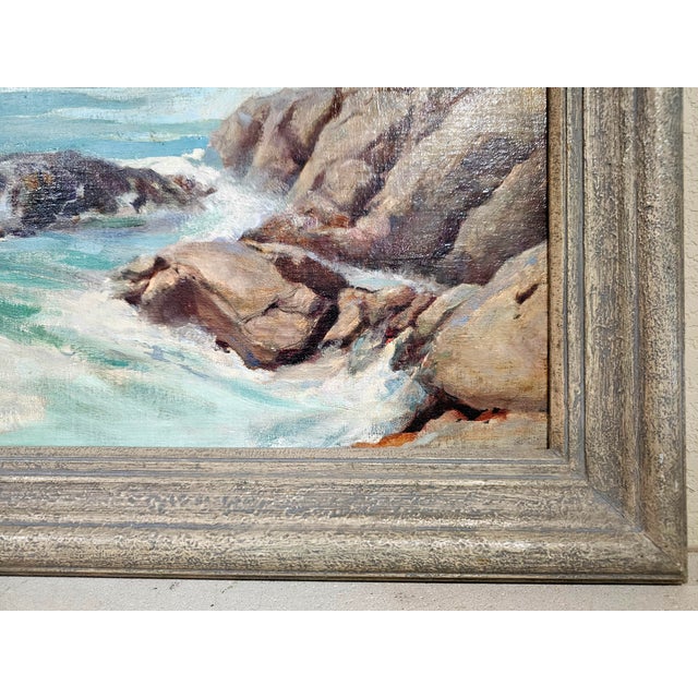 Sky Blue 1930s Southern California Seascape Clyde Eugene Scott (1884–1959) Oil on Board Painting For Sale - Image 8 of 12
