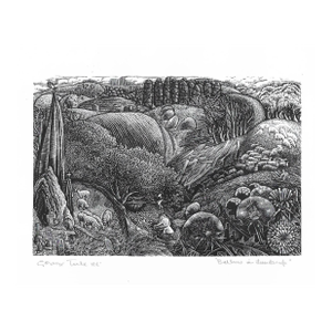 1970s George Tute Bather in a Landscape Wood Engraving