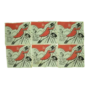 Set of 6 Peter Arno Circa 1940s Linen Cocktail Napkins With Fox-Hunter Print