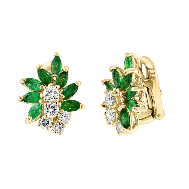 1.6Ct Natural Brazilin Marquise Emerald & 1.0 Ct Diamond Clip on Earring 18 KYG For Sale - Image 15 of 18