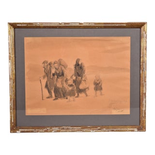 Edward Barnard Lintott 1917 “Refugees” Original Wwi Ink & Wash Watercolor For Sale