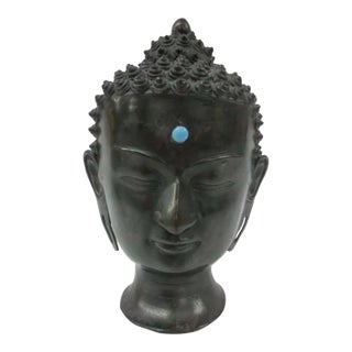Late 19th Century Head of Sakya-Muni, Gautama Buddha Cast Bronze Sculpture For Sale