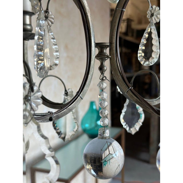 Small French Chandelier With Glass Pendants and Decorations For Sale In New York - Image 6 of 12