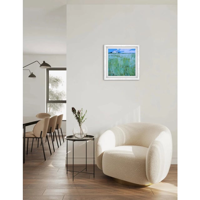 Textile White Barn on the Horizon – Contemporary Landscape Oil by L Haas For Sale - Image 7 of 8