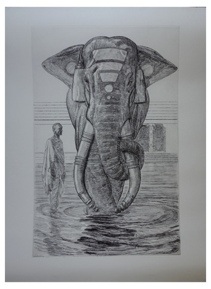 Paul Jouve, Elephant from the Temple of Siva, Engraving