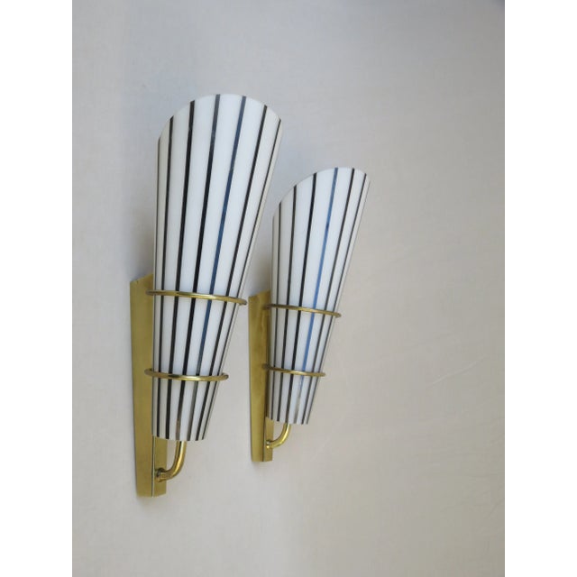 1950s Italian Black and White Striped Enamel Glass and Brass Sconces, 1950s, Set of 4 For Sale - Image 5 of 18