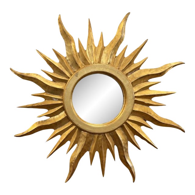 Mid 20th Century Italian Florentine Sunburst With Old Mirror For Sale