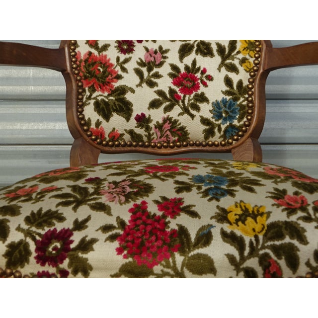 Wood Louis XV Style Convertible Armchair with Brocade Fabric, 1950s For Sale - Image 7 of 18