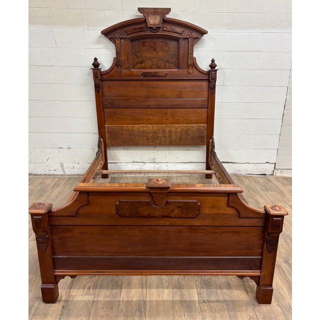 Victorian Antique Full Size Victorian Monumental Eastlake Carved High Back Bed For Sale - Image 3 of 16