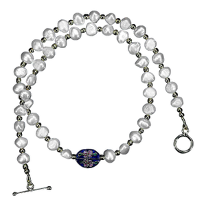 Ajd 19 Inch Double Shine White Pearl Necklace With Cloisonné Focal