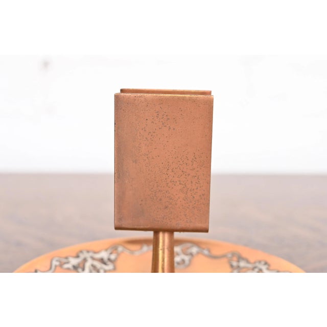 Heintz Arts & Crafts Sterling Silver on Bronze Ashtray With Match Box Holder For Sale In South Bend - Image 6 of 12