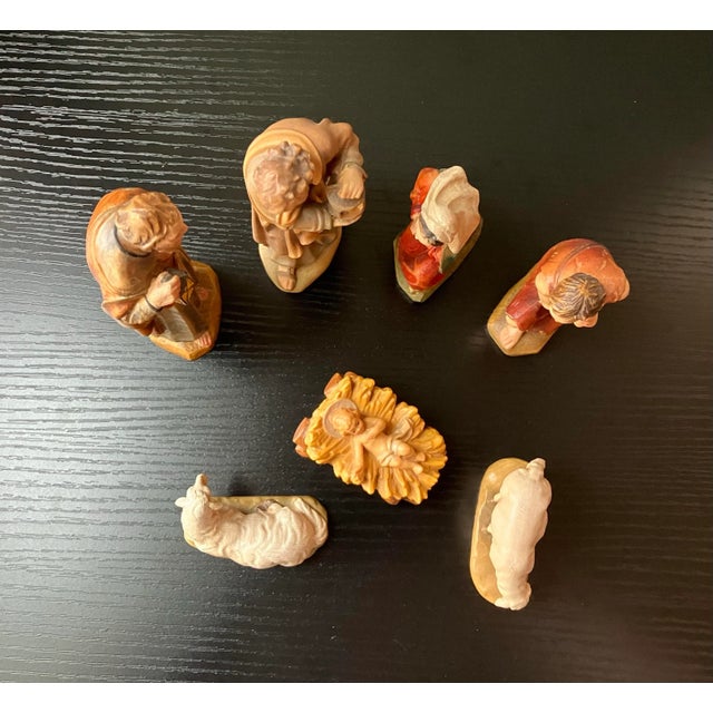 Vintage Staffler Italian Hand-Painted Wooden Nativity Set, 7-Piece Christmas Figurines For Sale - Image 10 of 12