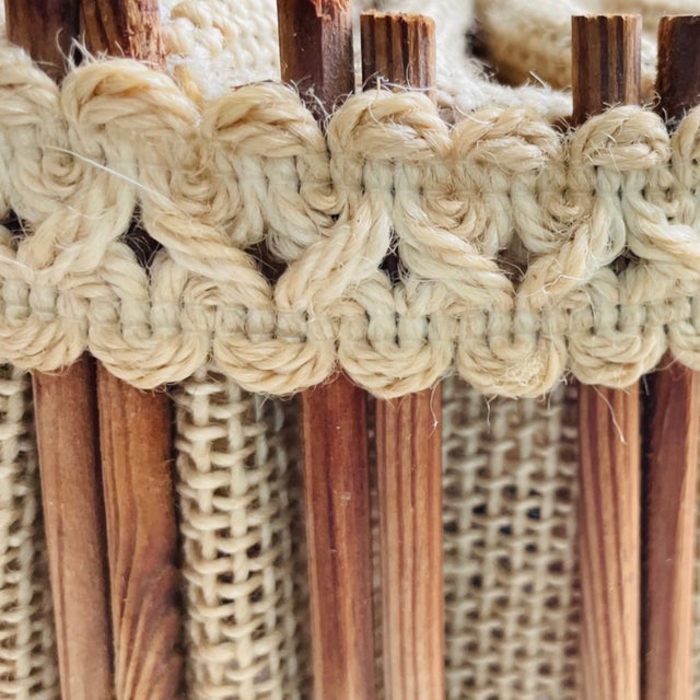 Mid-Century Scandinavian Rustic Wood and Burlap Hanging Lamp, 1960s For Sale - Image 6 of 10