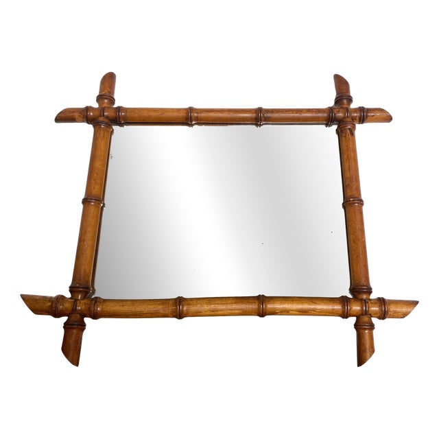 Antique Wooden Wall Mirror in Imitation Bamboo, 1800s For Sale
