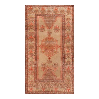 1890s Tan Camel Medallion Antique Persian Farahan Rug 4'3" X 7'9" Handknotted Wool Carpet For Sale