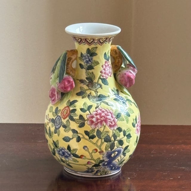 Late-20th Century Yellow Chinoiserie Ceramic Vase For Sale - Image 11 of 17