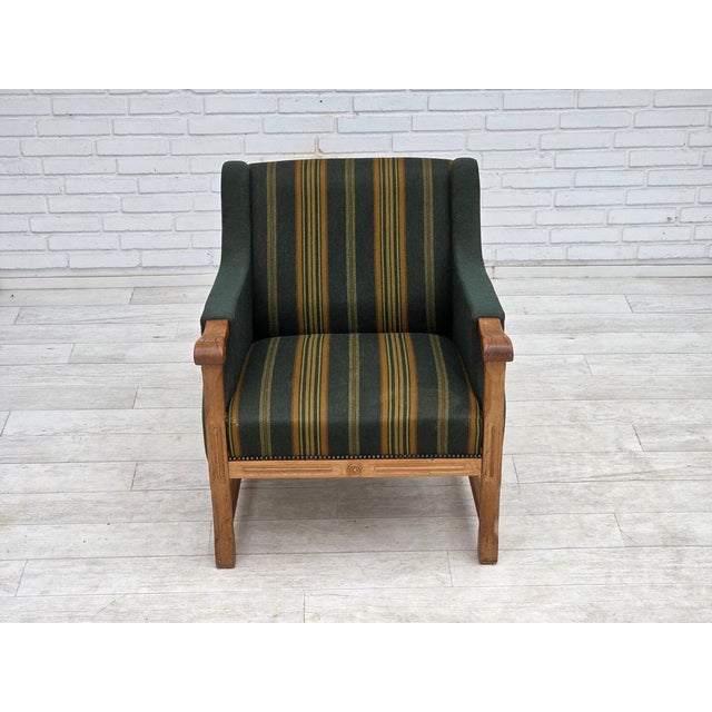 Danish Armchair in Green Furniture Wool and Oak Wood, 1970s For Sale - Image 10 of 18