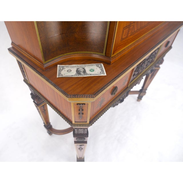 Adams Style Hand Painted Decorated Satinwood Cabinet Large Stretcher Finial MINT For Sale - Image 6 of 16