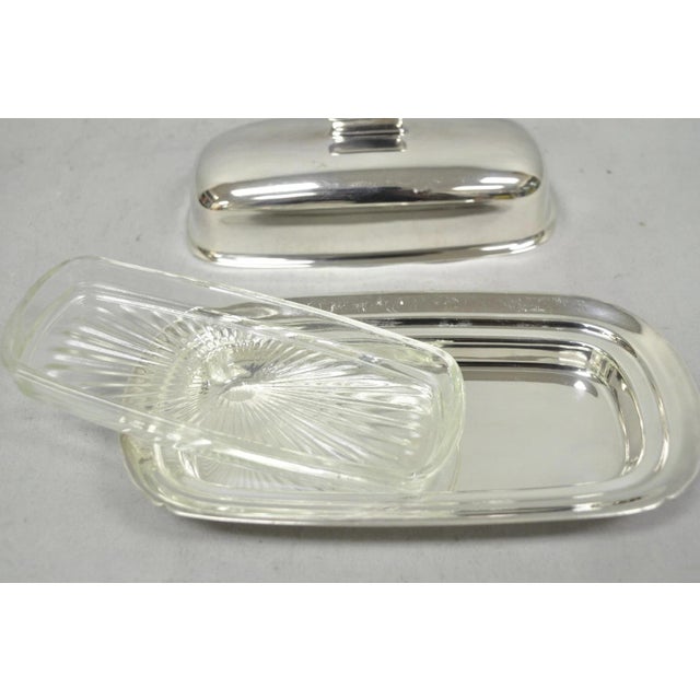 Vintage Reed & Barton Art Deco Mid Century Modern Silver Plated Butter Dish For Sale - Image 9 of 13