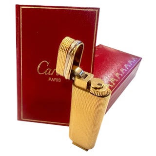 Vintage Lighter in Gold Plating with Trinity Circlet & Travel Case from Cartier, 1983, Set of 2 For Sale
