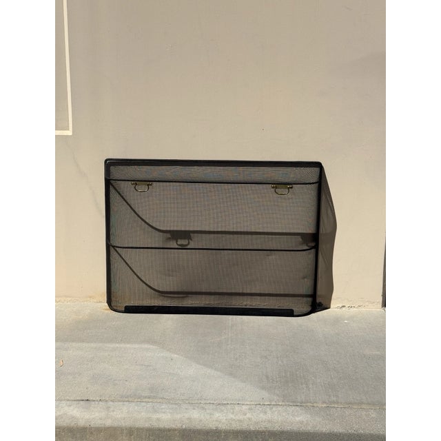 Vintage Black Fireplace Screen w a Curved Back & Brass Handles French Country Unique Fireplace Screen in Good Vintage...