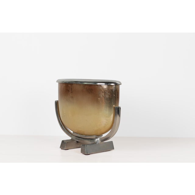 Mid-Century Modern Smoked Gold Glass and Chrome Large Sculptural Jardinière For Sale In Lexington, KY - Image 6 of 14