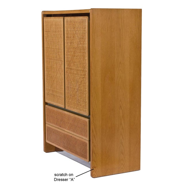 1970s John Stuart Modern Oak and Caned Front Chrome Trim Gentlemen's Tall Dresser For Sale - Image 12 of 15