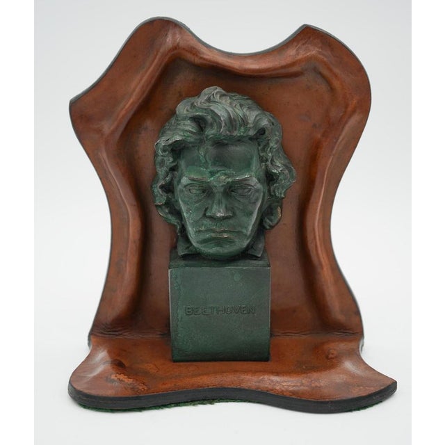 Mozart and Beethoven Leather Bookends with Patina, Set of 2 For Sale - Image 9 of 15