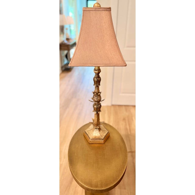 Gold Antiqued Gold Crackle Finish Table Lamp With Acanthus Leaf Motifs - 33.5 Height For Sale - Image 8 of 8