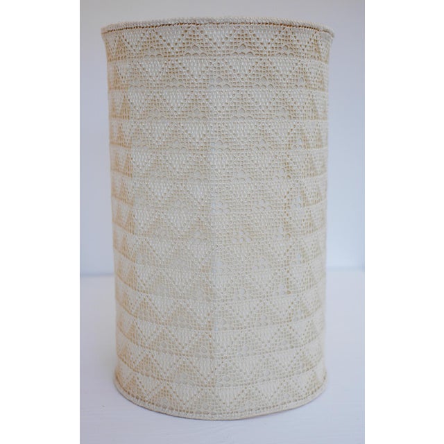 Mid-Century Modern Large Scandinavian Teak Tripod Floor Lamp with Drawn Thread Embroidery Shade For Sale - Image 3 of 13