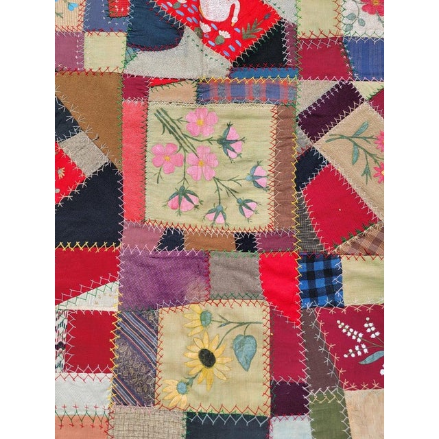 Textile 19thc Crazy Quilt Hand Painted Blocks ( Dated 1882) For Sale - Image 7 of 8