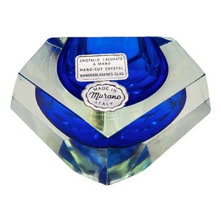 Large Vintage Ashtray in Hand-Cut Murano Glass by Flavio Poli for Seguso, 1960s For Sale