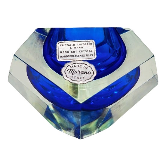 Large Vintage Ashtray in Hand-Cut Murano Glass by Flavio Poli for Seguso, 1960s For Sale