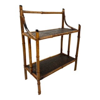 Vintage Scorched Bamboo Shelf Featuring Floral Embossed Liners For Sale